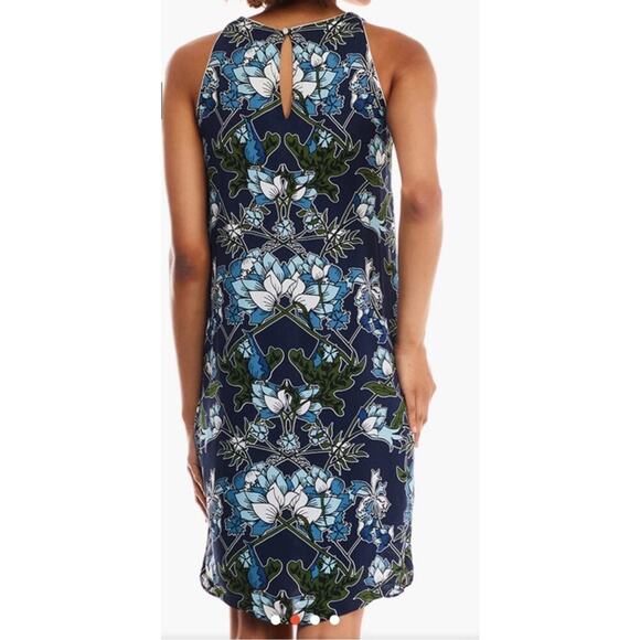 Massimo Dutti Navy Blue Botanical Floral Scoop Neck Shift Dress, 4 - Picture 3 of 12